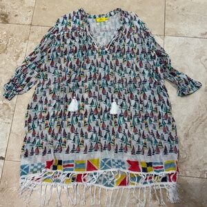 Roberta Roller Rabbit Tassel & Fringed Sailboats Tunic/Cover up - Sz Med.